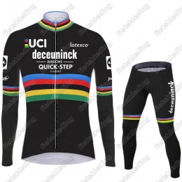 Deceuninck quick step 2021 UCI World Champion Wielerkleding Set Fietsshirts Lange Mouw+Lange Fietsrbroek Bib 2021030
