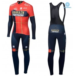 2019 Merida Bahrain rood Thermo Wielerkleding Set Wielershirts lange mouw+fietsbroek lang met MZPH928