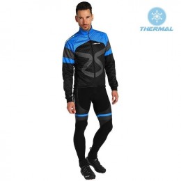 2019 Tuono zwart-blauw Thermo Wielerkleding Set Wielershirts lange mouw+fietsbroek lang met NSZI179
