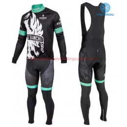 2016 Bianchi Milano Sorisole zwart-groen Winter Set Wielerkleding Wielershirt lange mouw+Lange fietsbroeken Bib 213536