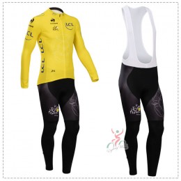 Tour de France le coq sportif 2014 Fietskleding Fietsshirt Lange Mouwen Geel+Lange Fietsbroeken Bib 1385