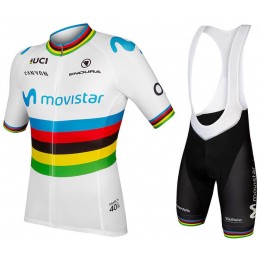 MOVISTAR TEAM World Champion 2019 Fietskleding Set Fietsshirt Korte Mouw+Korte fietsbroeken Bib 19040746