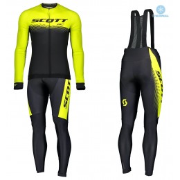 2019 Scott-RC PRO zwart-geel winterset Wielerkleding Set Wielershirts lange mouw+fietsbroek lang met zeem cSJPB